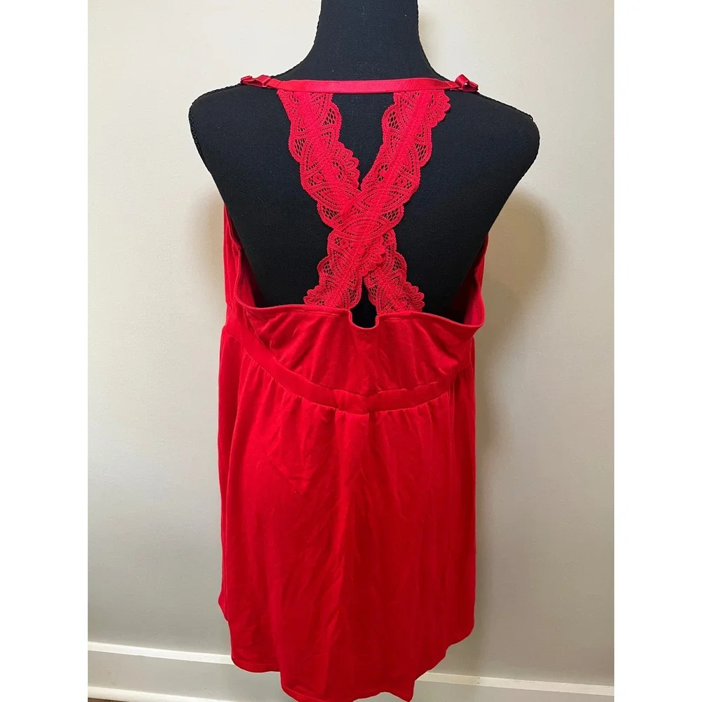 Cacique Sleep Red Lace Trim Chemise Nightgown Plus Size 18/20 Racerback Lingerie
